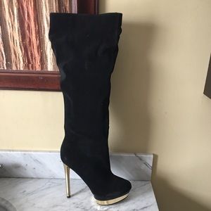 Black and gold suede boot